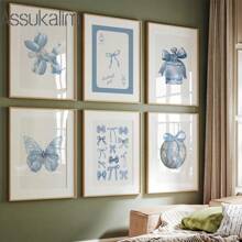 1pc Balloon Puppy Wall Art Blue Butterfly Canvas Painting Picture Bowknot Fashion Perfume Poster Girl BedRoom Decoration No Framed