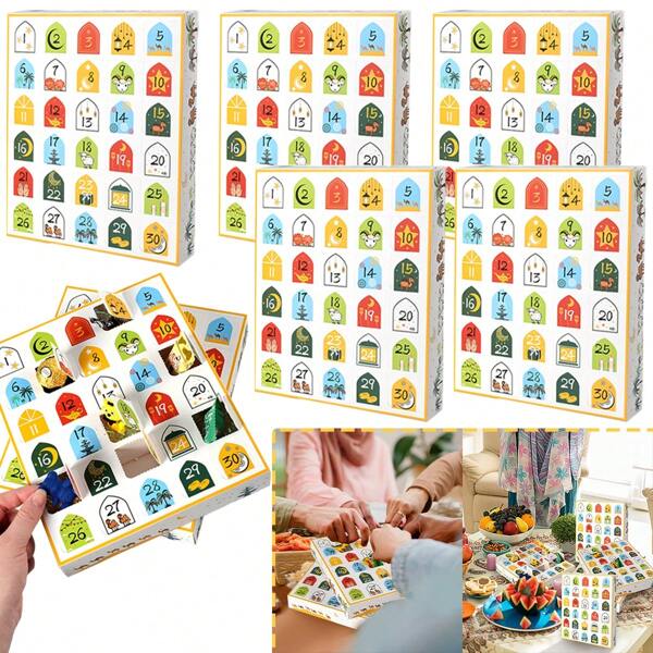 5 Pcs 30 Days Countdown Gift Box Sheep Stars Moon Pattern Paper Surprise Blind Box Holiday Advent Calendar Box For Birthday Shower Party Supplies Gift Wrapping