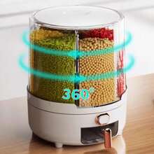 360° Rotatable Cereal Grain Rice Sealed Storage Container Box Dispenser Large Organizer Tank Kitchen - White - View 2