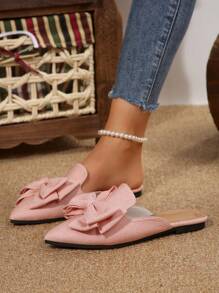Pantofi de damă tip mule cu vârf ascuțit, cu design cu fundă, comozi și versatili, noutăți pentru primăvară/vară, pantofi cu slip-on, pantofi plati eleganti fără toc