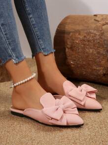 Pantofi de damă tip mule cu vârf ascuțit, cu design cu fundă, comozi și versatili, noutăți pentru primăvară/vară, pantofi cu slip-on, pantofi plati eleganti fără toc