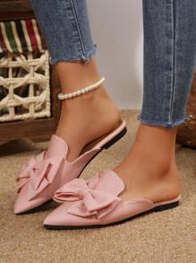 Pantofi de damă tip mule cu vârf ascuțit, cu design cu fundă, comozi și versatili, noutăți pentru primăvară/vară, pantofi cu slip-on, pantofi plati eleganti fără toc