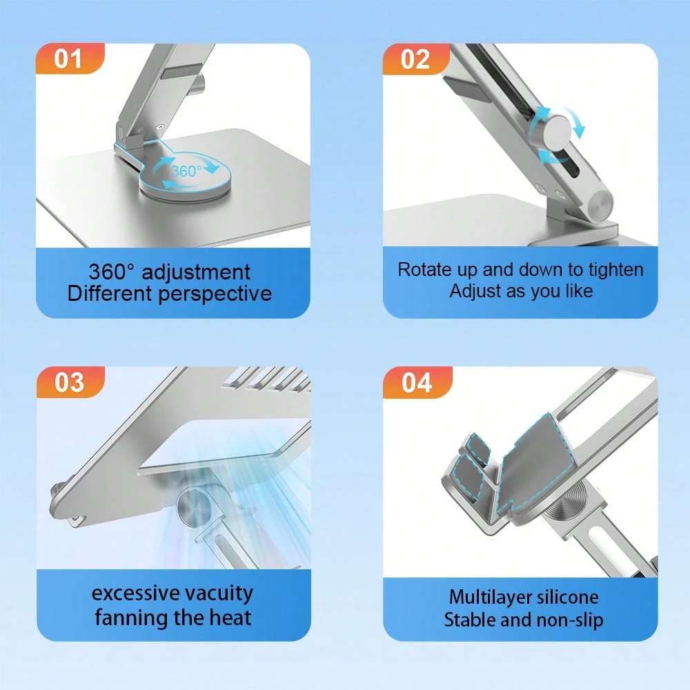xnyocn Aluminum Alloy Tablet Stand Desk Riser 360° Rotation Hands Multi ...