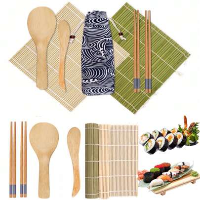 6 Pcs Sushi Making Kit, Sushi Roller Set, All In One Sushi Maker Kit, With Bamboo Rolling Mat, Chopsticks, Rice Paddle, For Beginners, Family, Friends, Home