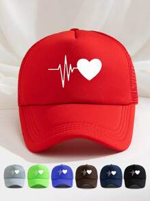 1pc Outdoor Heart Rate Print Breathable Adjustable Sun Hat, Casual Travel Beach Hat For Women, Suitable For Spring/Autumn, Y2K Style, Valentine's Day Gift Valentines