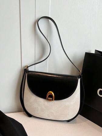 New Fashion Women's Solid Color Minimalist Contrast Design Retro Elegant Shell Handbag, Suitable For Dates, Shopping, Versatile, Shoulder Bag