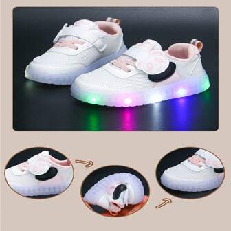 1 par de nuevas zapatillas blancas de temporada para niñas, 1 par de zapatos de malla transpirable para niñas, 1 par de zapatos para bebés niñas, 1 par de zapatos de uso diario para niñas, 1 par de bailarinas casuales, 1 par de zapatos con estampado de dibujos adorables, longitud de la plantilla 13-18.3CM, zapatos versátiles y de moda para niños