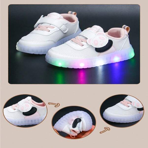1 Pair New Season White Sneakers For Girls, 1 Pair Breathable Mesh Girls Shoes, 1 Pair Baby Girls Shoes, 1 Pair Daily Wear Girls Shoes, 1 Pair Casual Flats, 1 Pair Cute Cartoon Pattern Shoes, Insole Length 13-18.3CM, Fashion Versatile Children Shoes