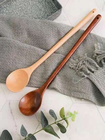 Long Handle Wooden Cooking Spoon, Kitchen Mixing Spoon, Elegant Household Item, For Soups, Porridge, Food Preparation