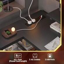 L Shaped Desk With Power Outlets LED Lights Compact Corner Desk Shelves Reversible Computer Desk Hooks For Home Office Bedroom Small Space 106.5CM - CarbonFiber-106.5CM - View 6