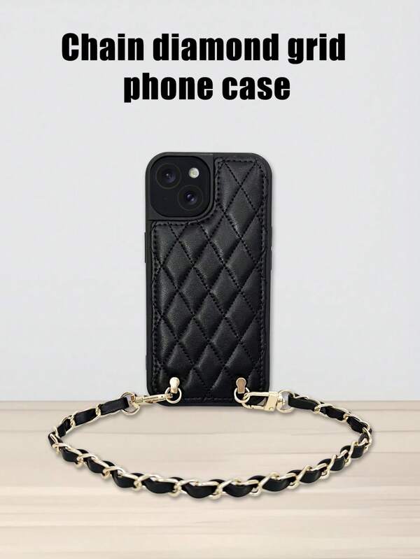 حافظة هاتف بطبعات جلد صناعي ثلاثية الأبعاد على شكل سلسلة معينية ، عالية الجودة ، مشابهة للجلد الطبيعي ، حافظة واقية متوافقة مع أيفون 16، 15، 14، 13، 12 بلس ، برو ماكس ، بتصميم بسيط وإبداعي ، يمكن تركيب حزام كتف أو معصم