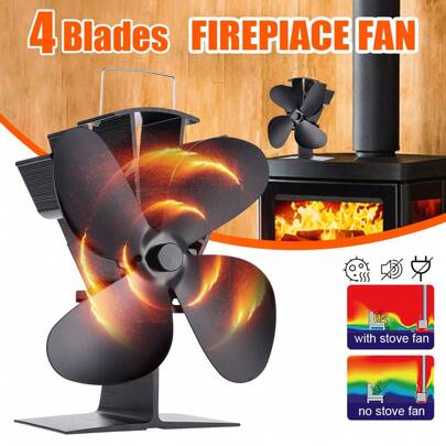 OUR ADVENTURE BOOK A Black 4-Page Vertical Fireplace Fan With A Back Cover And An 8.8-Inch Shelf That Does Not Require Power Supply, Suitable For Both Home And Outdoor Use