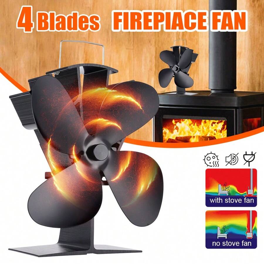 OUR ADVENTURE BOOK A Black 4-Page Vertical Fireplace Fan With A Back Cover And An 8.8-Inch Shelf That Does Not Require Power Supply, Suitable For Both Home And Outdoor Use - Black - View 1