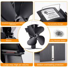 OUR ADVENTURE BOOK A Black 4-Page Vertical Fireplace Fan With A Back Cover And An 8.8-Inch Shelf That Does Not Require Power Supply, Suitable For Both Home And Outdoor Use - Black - View 7