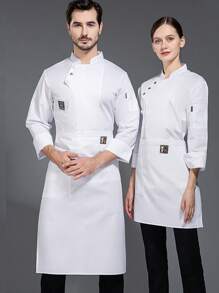 Hombres de color sólido resistente a las manchas y resistente al agua camisa de manga larga, delantal y gorro de tres piezas de ropa de chef, primavera, otoño e invierno modelos cómodos sueltos delantal de chef y gorro de chef, negro, blanco, azul, ropa de trabajo de chef de los hombres, adecuado para el hogar, restaurante cocina