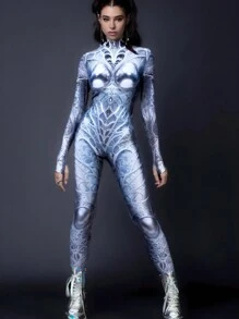 LADYINGBAY Seraph Spandex Jumpsuit Yoga Fitness Suit Halloween Carnival Costume Festival Party Performance Costume Halloween Costumes And Christmas Performance Outfits Christmas Clothing, Christmas Gifts - 藍白色 - 查看 3