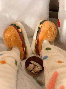 男士休闲可爱汉堡趣味设计毛绒保暖拖鞋，秋冬季室内家居拖鞋