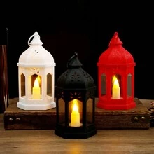 Candelabro vintage estilo minimalista europeo, linterna de vela LED estilo castillo, decoración de portavelas morisco