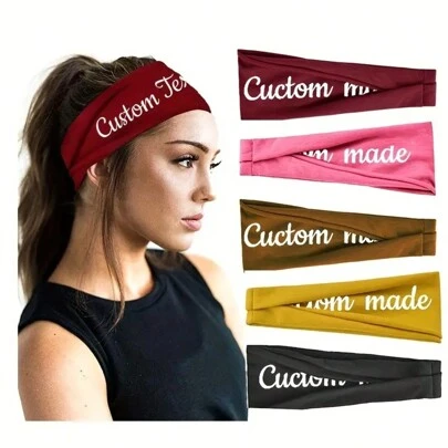 1 pieza Diadema deportiva transpirable con bordado personalizado de nombre/letra/pinyin, diadema bordada para mujer para fitness/yoga, banda antisuor para entrenamiento, al aire libre, hogar, diseño sencillo y elástico