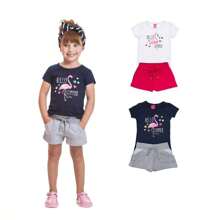 Conjunto Infantil Menina Verão Camisa Flamingo e Shorts