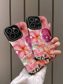 1pc Retro Pink Bow & Racket Striped Faux Leather Design Classic Anti-Drop Soft Protective Phone Case Compatible With Apple/ 15/15Plus/15Pro/15ProMax Waterproof Shockproof Scratch Resistant - Multicolor - View 4