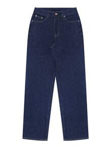 NVFelix Women's Loose Straight Leg Jeans, Vintage Distressed Elegant Casual Y2K Streetwear Style, Dark Blue, New Summer Collection For Valentine's Day - Dark Wash - View 7