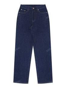 NVFelix Nouveaux jeans droits délavés polyvalents et décontractés pour femmes avec design de poches. Vêtements simples et multifonctionnels pour la rentrée scolaire