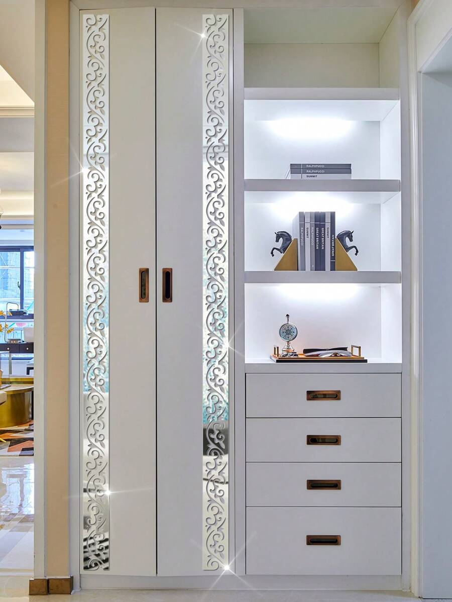 Bộ 10 miếng dán tường gương hình tuyến tính trang nhã - 5x20cm, màu bạc, vàng, đen, chất liệu acrylic, có lớp keo tự dính, thích hợp trang trí nhà cửa, phòng ngủ, tường nhà, phòng tắm. Gương họa tiết tinh xảo dùng cho viền góc, đường viền tường nhấn, các dự án cải tạo DIY, lắp đặt không cần khoan, dán trực tiếp, bề mặt phản chiếu, phong cách phục hưng ốp tường châu Âu, trang trí hình học tối giản, bộ dụng cụ chi tiết kiến trúc.