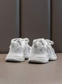 1 Pair Anti-Slip Soft Bottom Breathable Mesh Fabric Students' Everyday Sports Shoes, Suitable For Boys & Girls - White - View 3