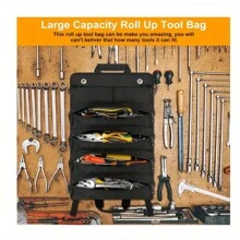 Multipurpose 6-In-1 Waterproof Oxford Cloth Tool Organizer Roll-Up, Portable Electrician Tool Bag, Heavy-Duty Rollup With 6 Compartment Pockets