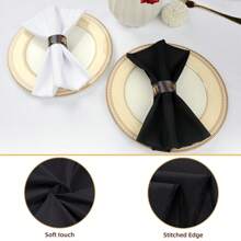 6/10/12条装黑色布餐巾，吸水性强，可水洗，100%涤纶面料，包边设计，适用于酒店和餐厅用餐