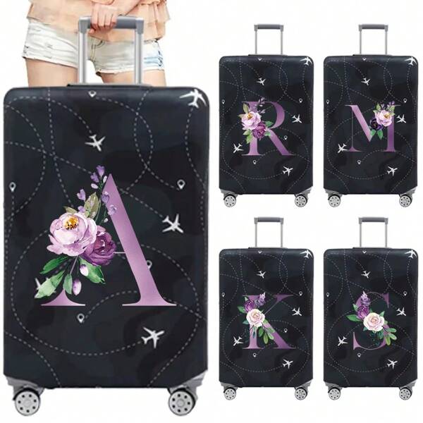 Copertura per valigia da viaggio per valigie da 18 a 32 pollici, con iniziali da A a Z in colore viola, custodia protettiva per valigie per viaggi all'aperto, affari, moda, stampa di aeroplani, copertura elastica antipolvere per studenti che tornano a scuola - accessori perfetti per le vacanze all'aperto per gli amanti dell'avventura, uomini e donne, accessori da viaggio, borse per la scuola, accessori scolastici