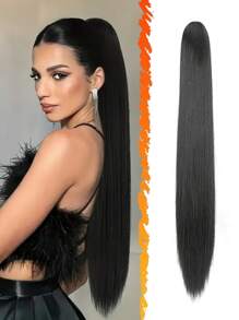 Pferdeschwanz Verlängerungs-Klammer-Clip 24 Zoll lang gerade Pferdeschwanz-Verlängerung, natürlich weich, hitzebeständig, synthetische Pferdeschwanz-Haarverlängerung für Frauen im Alltag