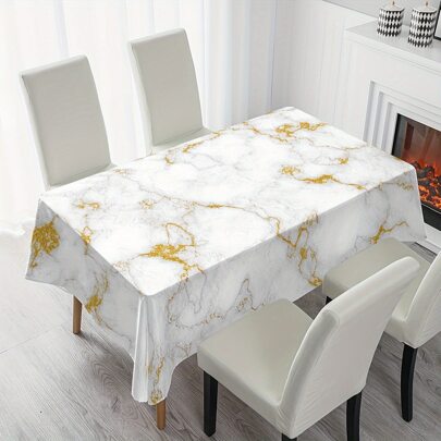 1 块金色大理石图案白色桌布，矩形涤纶桌布，非常适合餐饮、野餐、自助餐、节日晚宴、派对、宴会、餐厅和婚礼、西餐、厨房