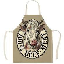 1pc Dinosaur & Sheep Pattern Linen Apron, Creative Funny Fashion Printed Apron, Waterproof & Oil-Proof, Easy To Clean For Household Cooking, Baking, Kitchen, Home Decor, Work Uniform
