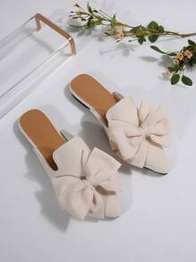 Giày lười hở gót mũi nhọn nữ thu 2025, thiết kế nơ, thoải mái và đa năng, màu be, giày bệt thanh lịch, giản dị cho mọi mùa - Màu be - Xem 8