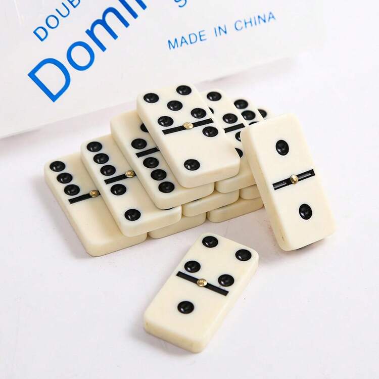 1 Set Premium de Fichas de Dominó de Resina Blanca - 28 piezas con Caja de Almacenamiento Transparente, Juego Clásico Doble-6 para Diversión Familiar, Regalo Festivo - Blanco - Añade 7