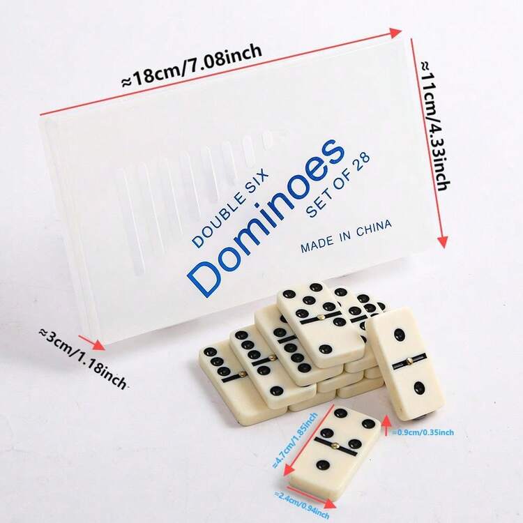 1 Set Premium de Fichas de Dominó de Resina Blanca - 28 piezas con Caja de Almacenamiento Transparente, Juego Clásico Doble-6 para Diversión Familiar, Regalo Festivo - Blanco - Añade 9