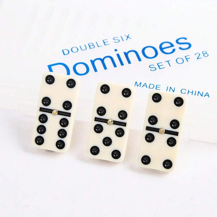 1 Set Premium de Fichas de Dominó de Resina Blanca - 28 piezas con Caja de Almacenamiento Transparente, Juego Clásico Doble-6 para Diversión Familiar, Regalo Festivo - Blanco - Añade 8