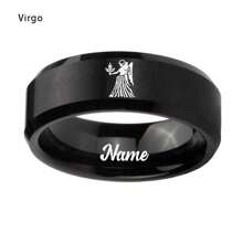 Custom Handwriting Letter NAME 12 Zodiac Signs Stainless Steel Ring With Luxury Velvet Box For Couple Men And Women