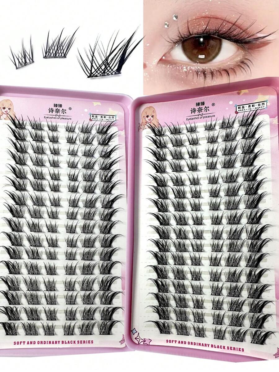 High-Capacity 32Row False Eyelashes Reusable Fluffy Fox Eye Effect Thick Long Segmented Lash Extension DIY Manga Eyes Tool - Black - View 1