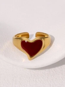 1pc Minimalist, Retro & Unique Design Stainless Steel Heart Shaped Open Ring, Elegant & Suitable For Women To Wear Daily And At Gatherings - Open Ring - View 4