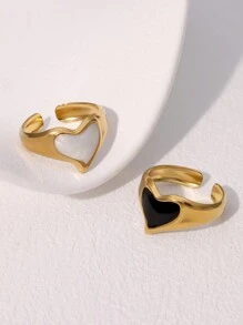1pc Minimalist, Retro & Unique Design Stainless Steel Heart Shaped Open Ring, Elegant & Suitable For Women To Wear Daily And At Gatherings - Open Ring - View 2