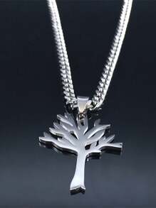 1 pièce Collier Homme Punk Hip Hop Arbre de Vie en Acier Inoxydable Chaîne Ras du Cou Vintage Cadeau de Bijoux pour Couple - collier - Voir 2