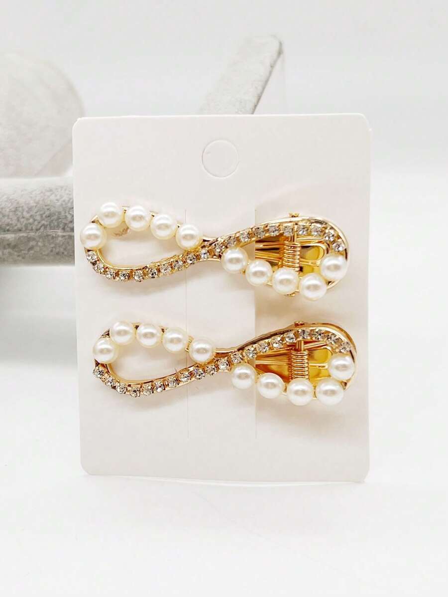 Kit 2 Pecas Grampo De Cabelo De Pérola E Strass - Dourado - Visão 1