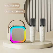 Altavoz portátil Bluetooth K12 con 2 micrófonos de karaoke, batería integrada, entrada AUX/tarjeta TF/USB, luces ambiente de colores, adecuado para reuniones interiores, campamento al aire libre y canto