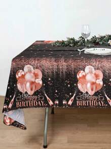 1pc Rose Gold Balloon Birthday Tablecloth, Happy Birthday Party Decorative Table Cover Table Runner, Birthday Party Decor Home Decorations, Birthday Table Ornament Disposable Rectangular Table Cloth, Birthday Gift Party Favor, Birthday Background Decoration, Ladies' Birthday Decoration - Rose Gold - View 3