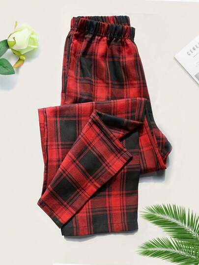1dílné dámské kostkované ležérní spací kalhoty, všestranné a pohodlné volné střihy, měkké spací/ležérní kalhoty, vhodné na jaro a podzim, podzim, Vánoce, zimu
