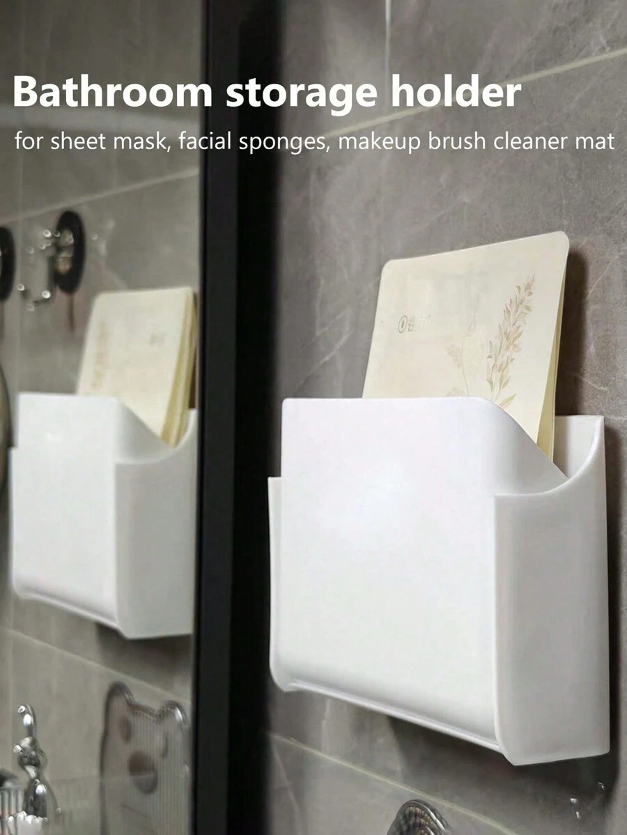 1 Wall Mounted Foldable Facial Mask Storage Box, Bathroom Skin Care Product Shelf, Perforated Free Washstand Drainage Rack