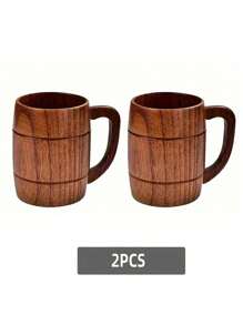 KEMORELA 2/4 pièces Chope à bière en bois avec poignée, Tasse à thé anti-brûlure en bois de jujube, Tasse à café, Tasse à eau, Tasse à lait pour le petit-déjeuner, Tasse portable, Tasse en bois massif pour restaurant/hôtel/restaurant commercial/Fête de l'Aïd al-Adha Moubarak
